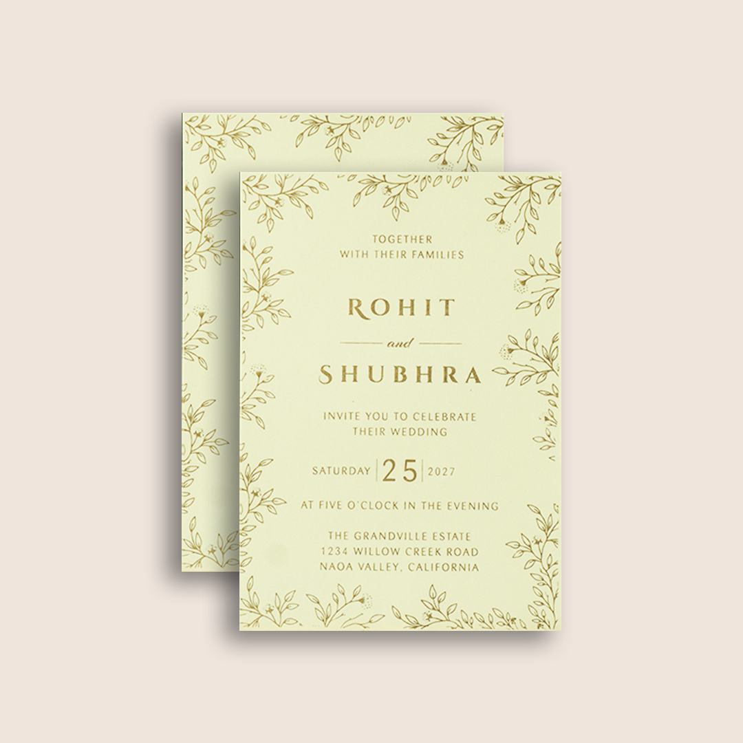White Elegant Golden Border Invitation Card - KJP25220
