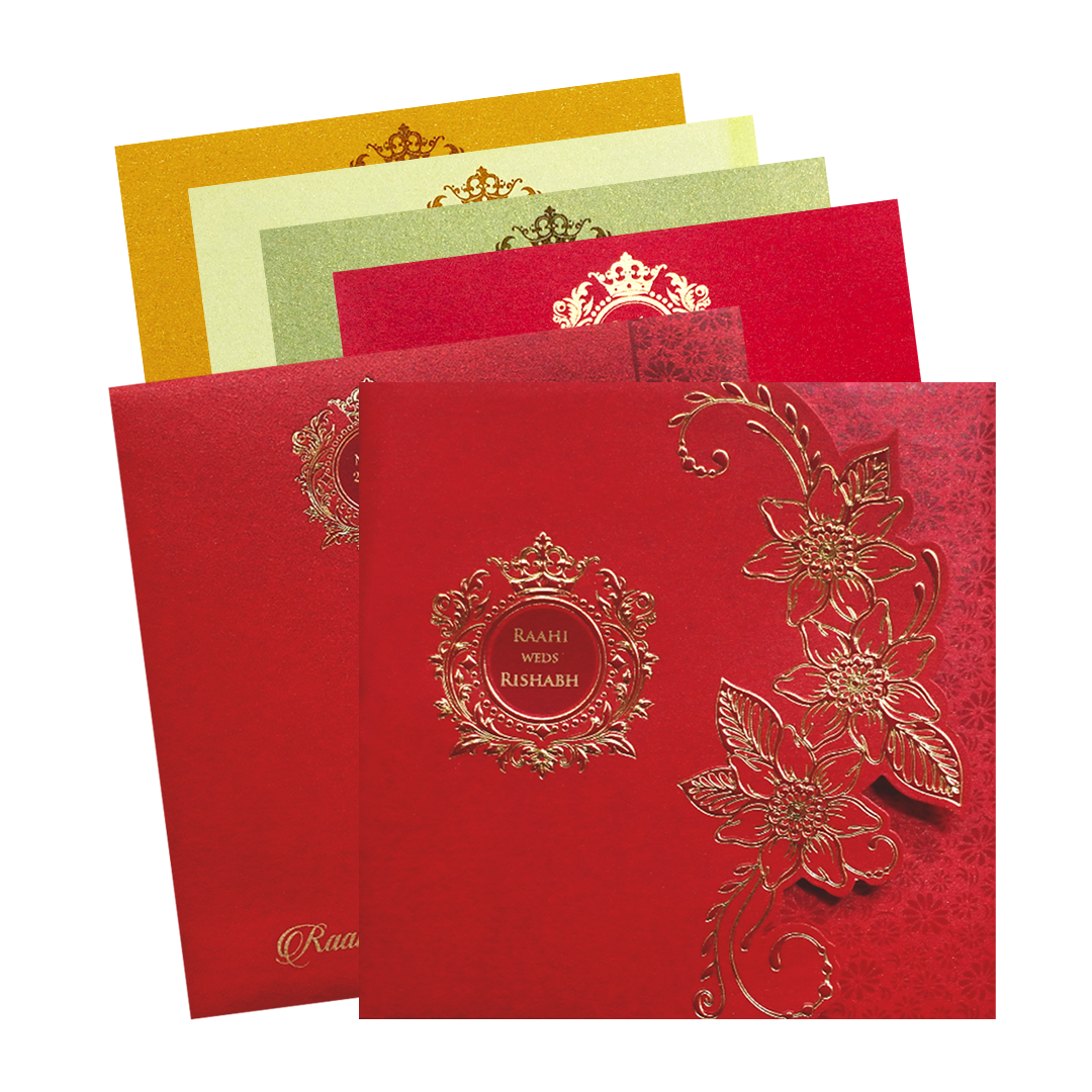 Red Floral Door Style Wedding Card-KPR06050