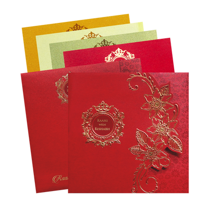 Red Floral Door Style Wedding Card-KPR06050