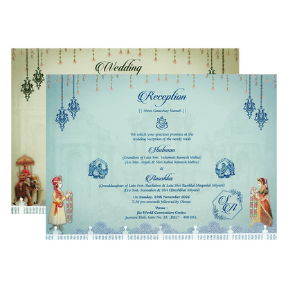 Pink Gold Elephant Theme Padded Wedding Card-KRB09210