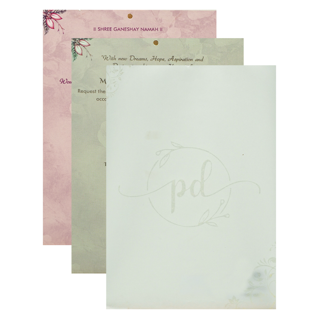 Purple Pink Floral Laser-Cut Wedding Card-KJTS1716