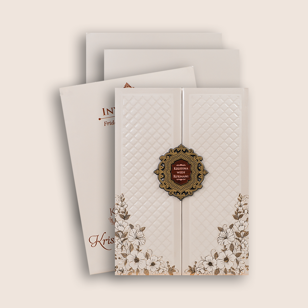 White Floral Padded Door Style Invitation Card - KJTS1954