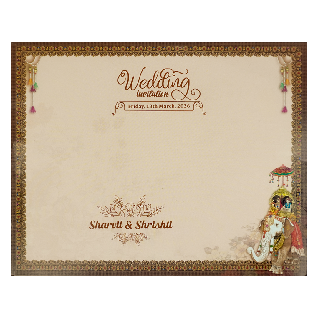 Brown Doli Procession Elephant Wedding Card-KSSC1060