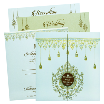 Elegant White Door Style Embossed Wedding Invitation Card-KRB09121