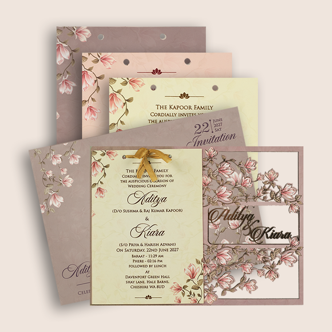 Lavender Floral MDF Laser Cut Wedding Card - KFR16080