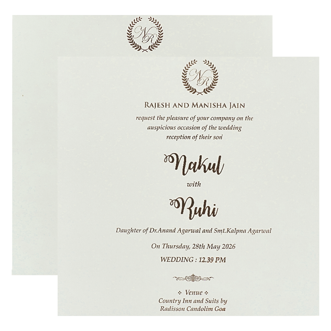 White Pastel Floral Border Padded Wedding card-KRE28300