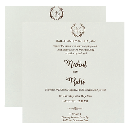 White Pastel Floral Border Padded Wedding card-KRE28300