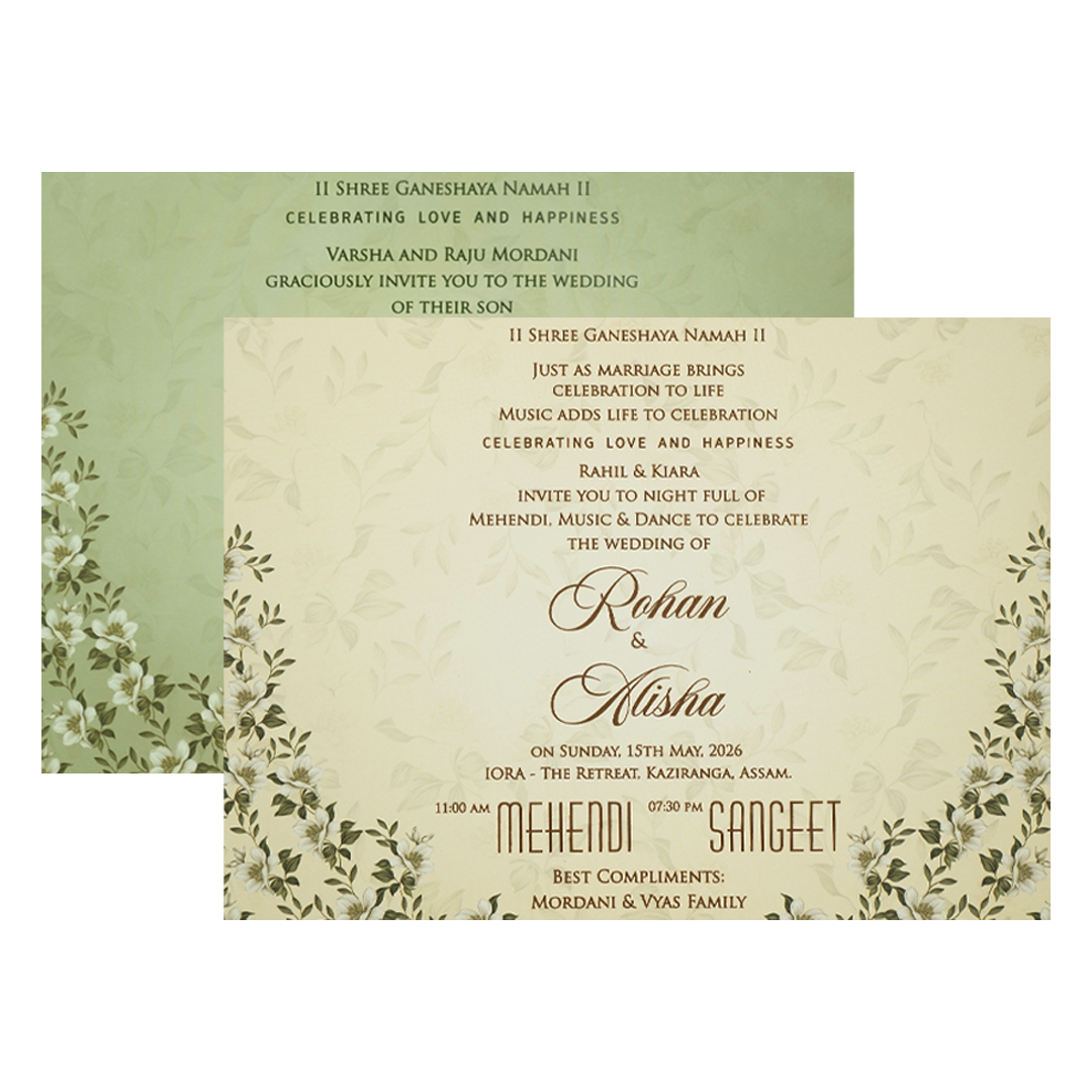 Mint Green Floral Padded Wedding Card-KFR15310