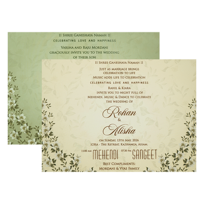 Mint Green Floral Padded Wedding Card-KFR15310