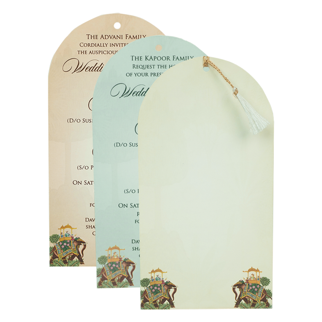 Mint Green Palace Elephant Laser Cut Wedding Card - KFR15130