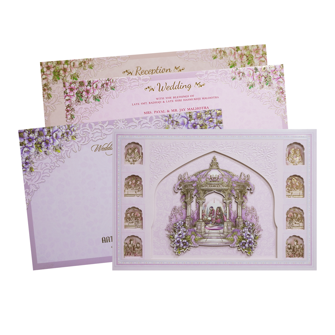 Lavendar &amp; Gold 3D Hindu Wedding Ceremony Card-KMMEX8200