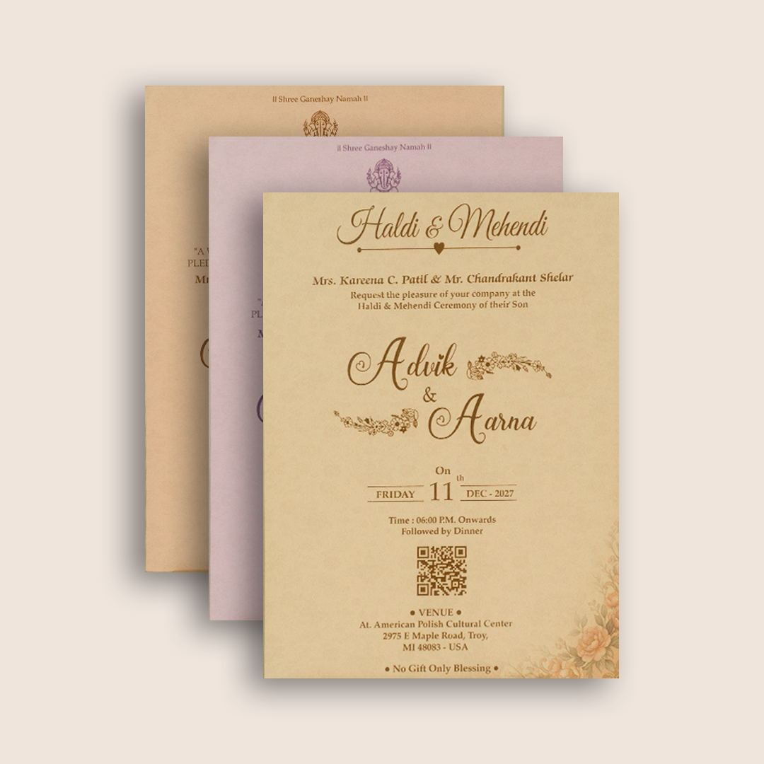 Beige Floral Padded Door Style Invitation Card - KSH18530