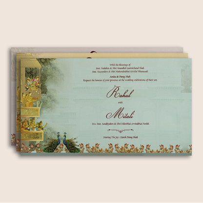 Beige Floral Royal Bride Groom Padded Invitation Card - KPR024690