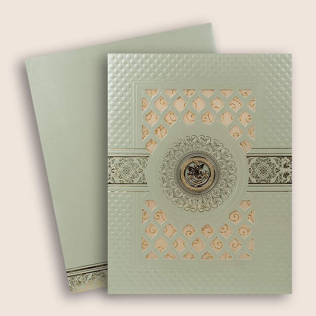 Green Laser Cut Floral Wedding Card - KNL1305G