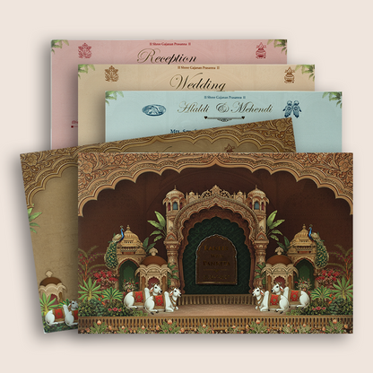 Brown Royal Palace Padded Invitation Card - KSH18030