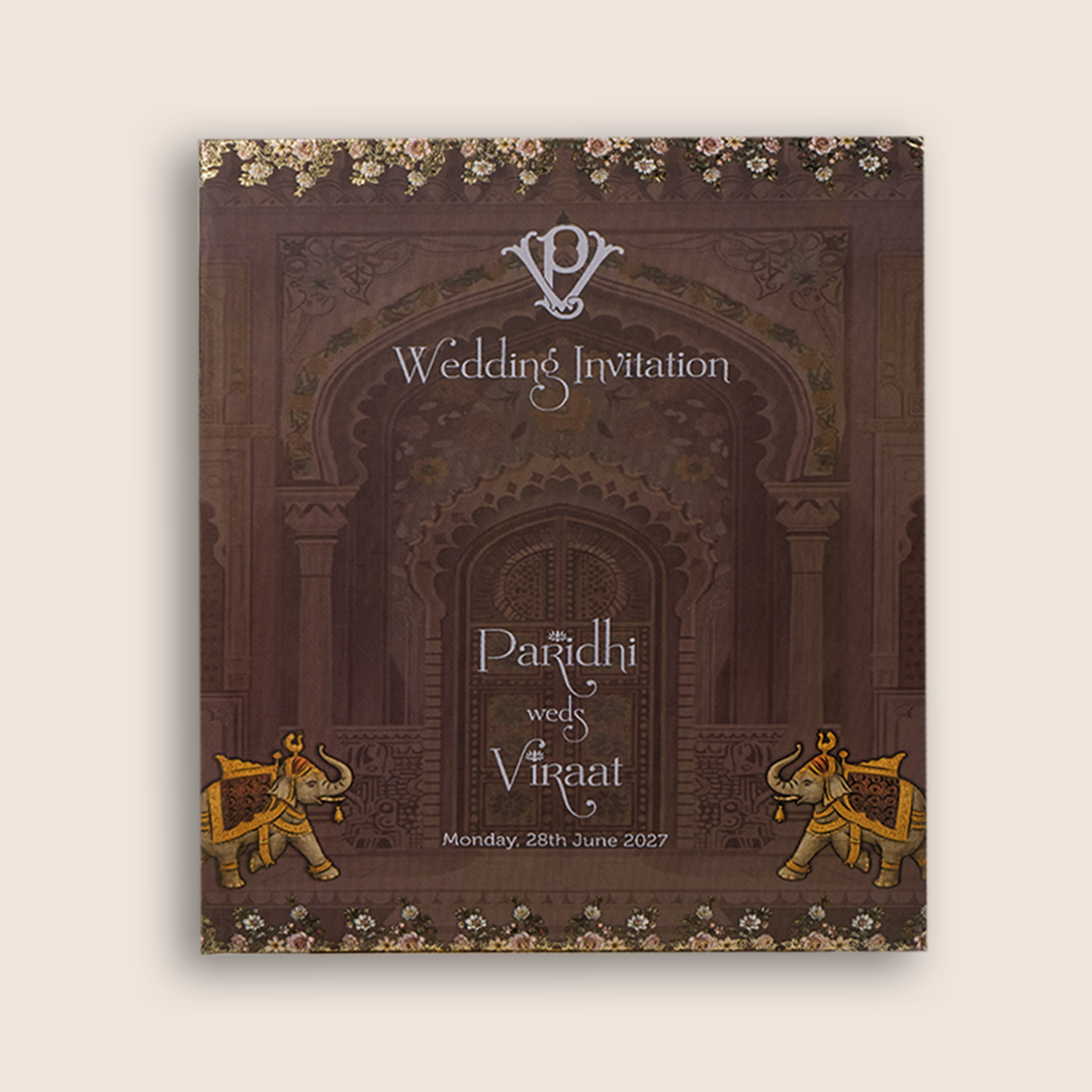 Brown Elephant Laser Cut Padded Invitation Card - KVN07920