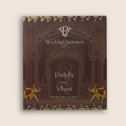 Brown Elephant Laser Cut Padded Invitation Card - KVN07920