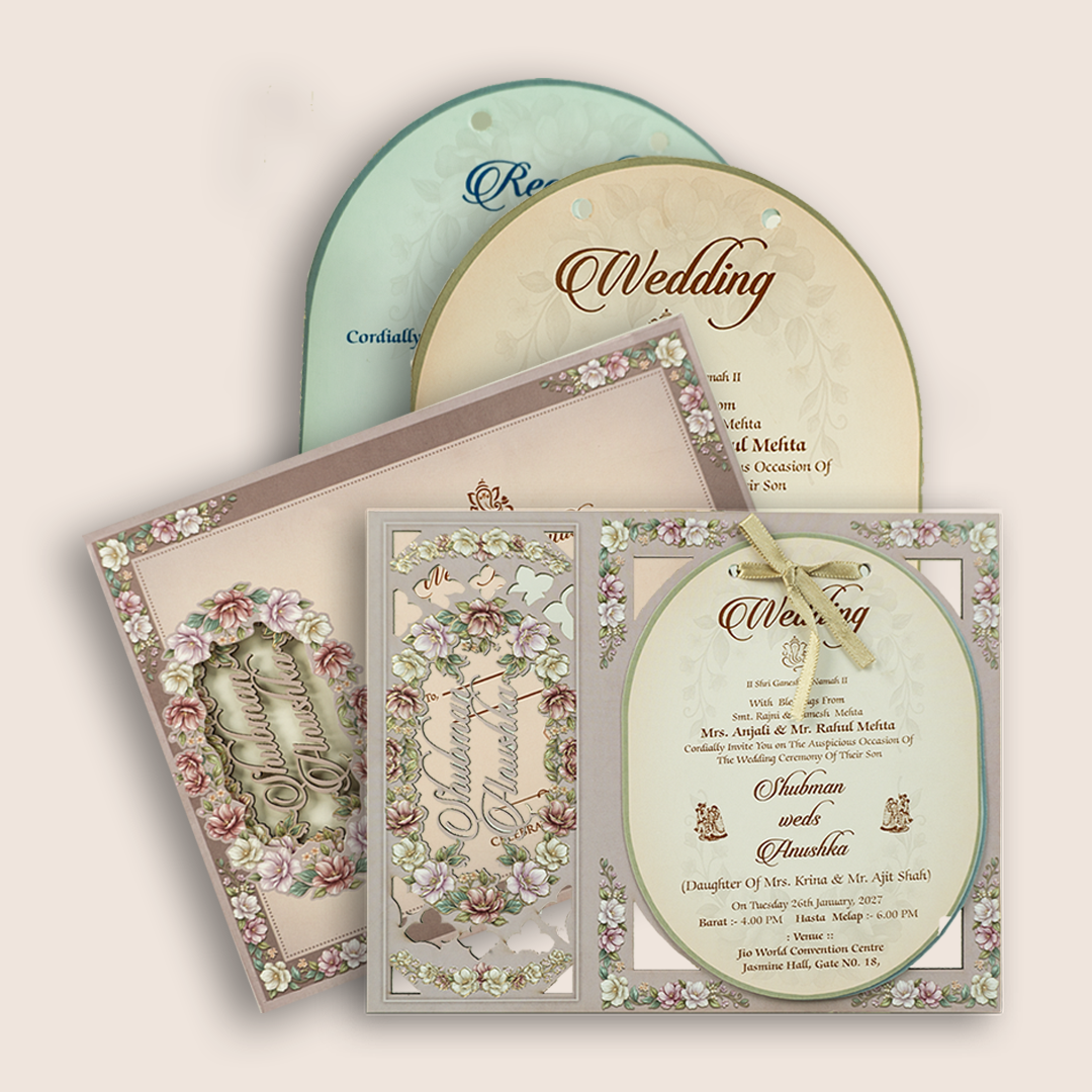 Lavender Floral MDF Laser Cut Wedding Invitation Card - KRB10040