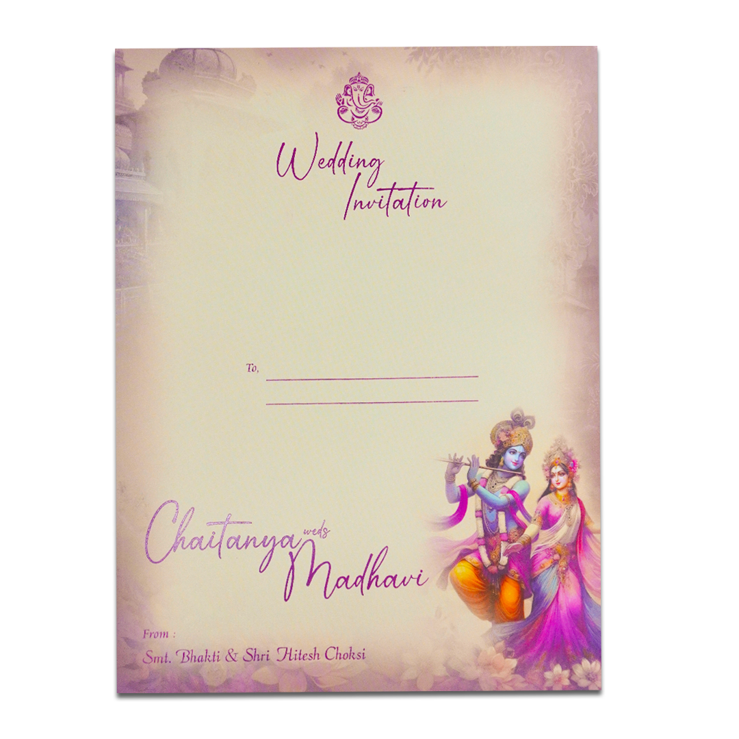 Krishna Radha Floral Padded Wedding Card-KSH72340