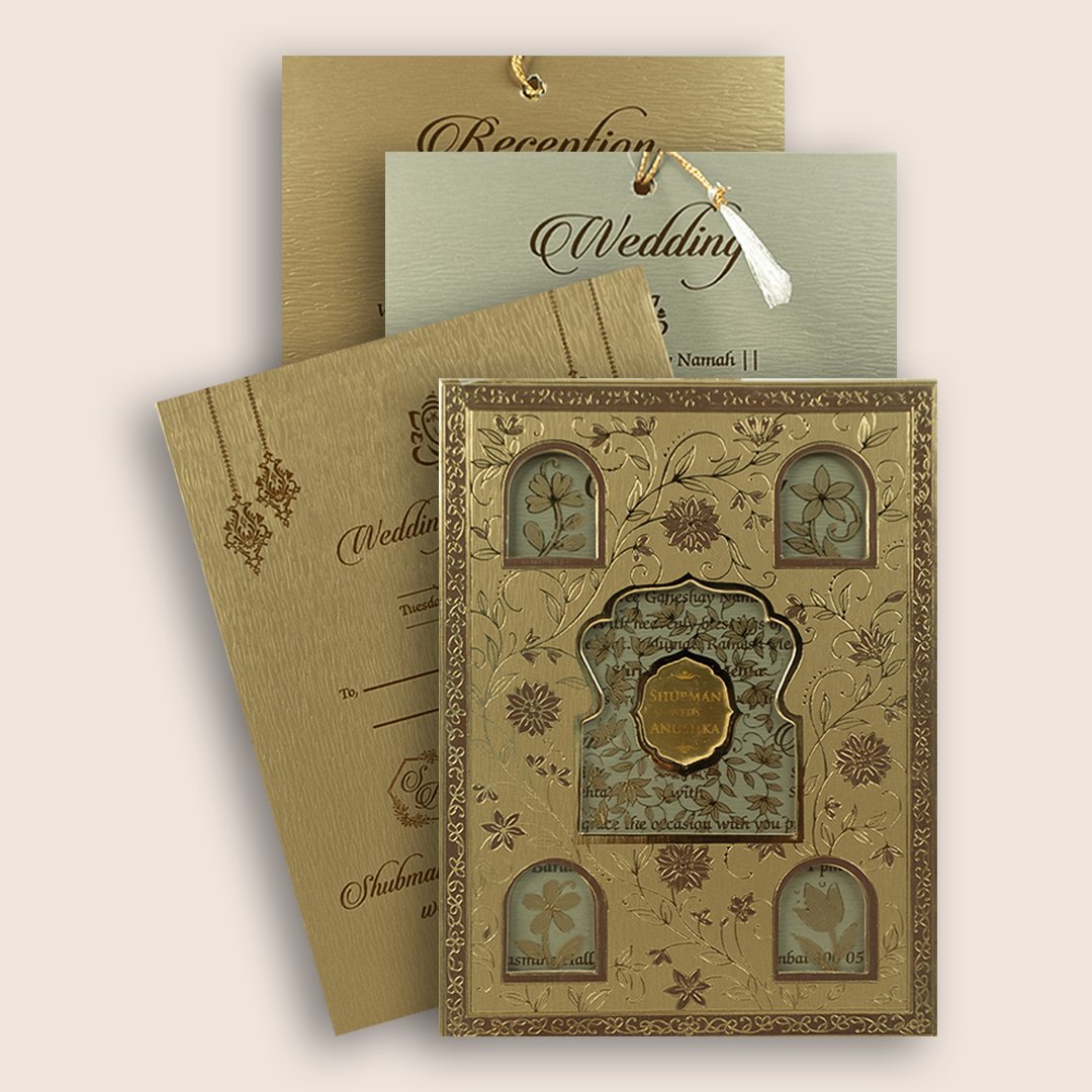 Gold Floral Laser Cut Wedding Invitation - KRB10141