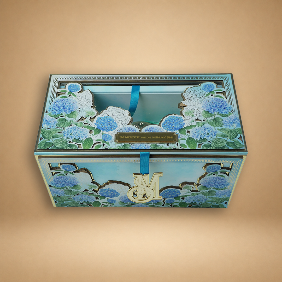 Pastel Blue Premium Floral Luxury Invitation Box - KNLW20244
