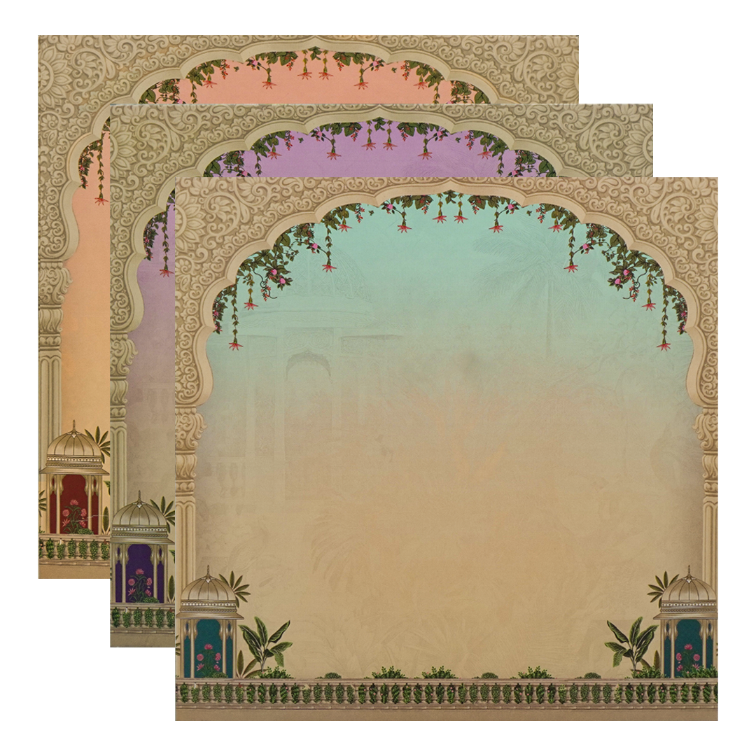 Maroon Padded Peacock Palace Wedding Card-KAK02000