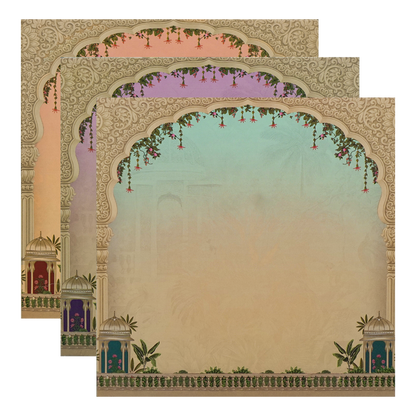 Maroon Padded Peacock Palace Wedding Card-KAK02000