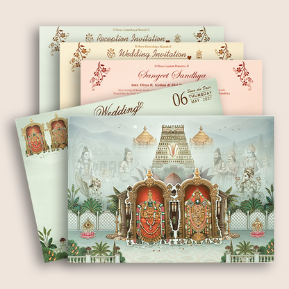 Blue Lord Balaji Padmavathi Padded Marriage Card - KSH18210