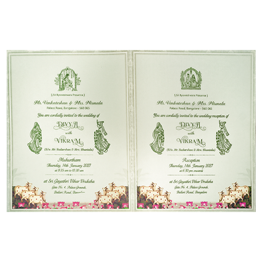 Green Floral Lord Balaji Padmavathi Wedding Card-KNKJ1158