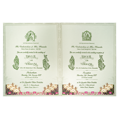 Green Floral Lord Balaji Padmavathi Wedding Card-KNKJ1158
