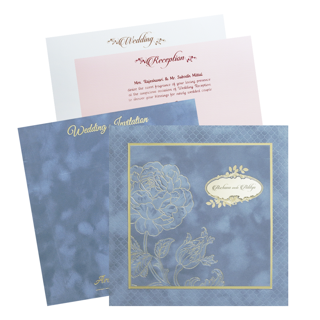 Grey Gold Floral Padded Wedding Card - KMMWD1134