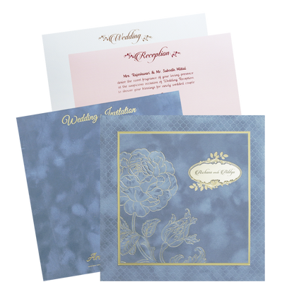 Grey Gold Floral Padded Wedding Card - KMMWD1134