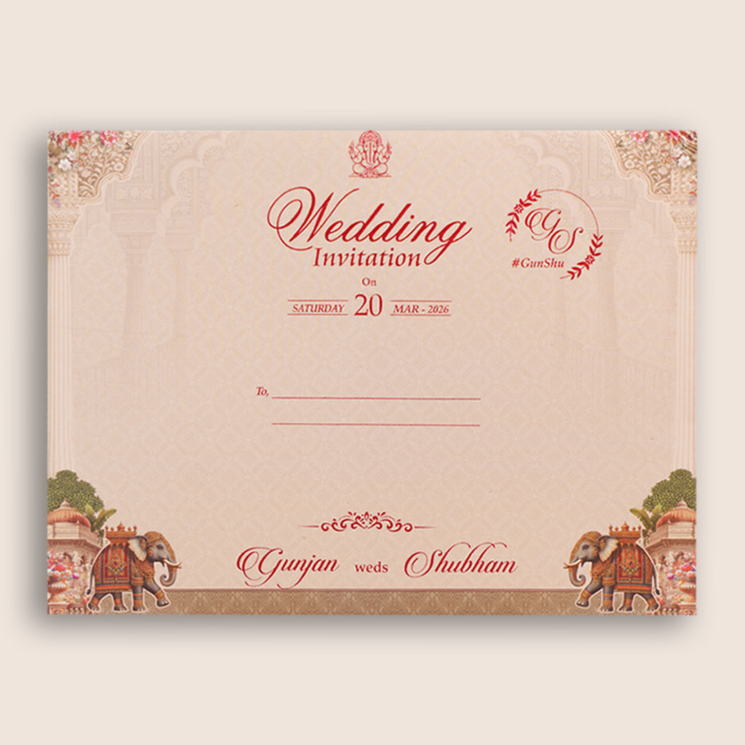 Pastel Pink Elegant Padded Door Style Wedding Card - KSH18990