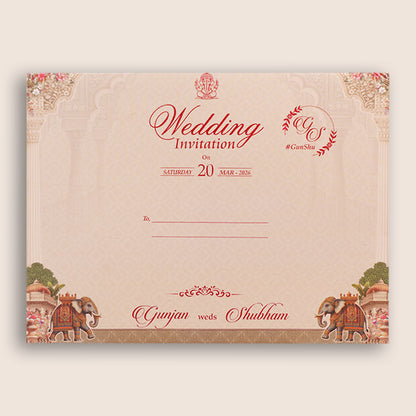Pastel Pink Elegant Padded Door Style Wedding Card - KSH18990