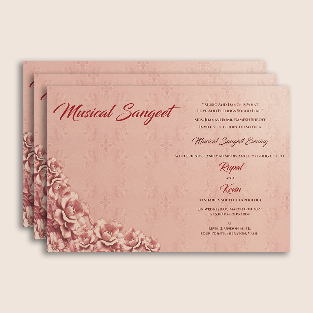 Pale Pink Laser Cut Padded Wedding Card - KPR024840