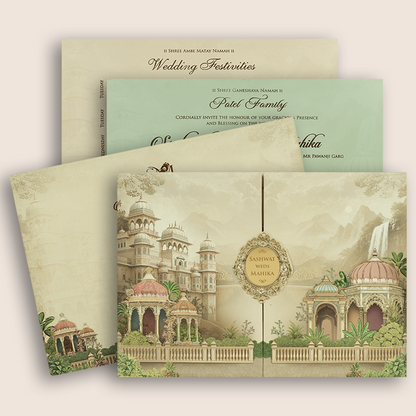 Beige Palace Door Style Padded Invitation Card - KRE28780