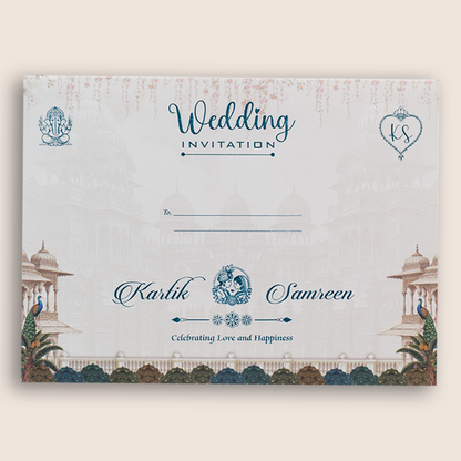 Grey Royal Palace Peacock Padded Wedding Invitation - KSH18910