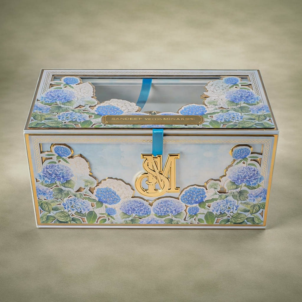 Pastel Blue Floral Luxury Invitation Box -KNLW20244