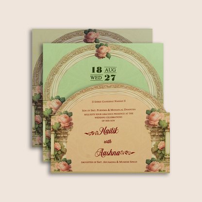 Pink Bride Groom Floral Padded Wedding Card - KPR026030