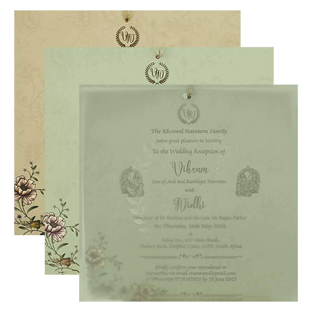 Cream Floral Cutout Script Wedding Card-KRE27300
