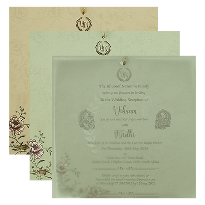 Cream Floral Cutout Script Wedding Card-KRE27300