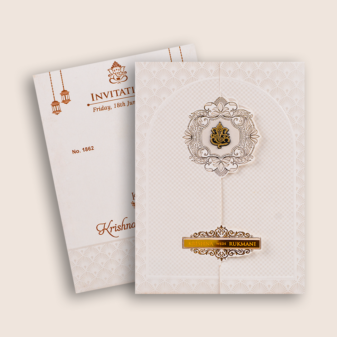 White Embossed Floral Door Style Invitation Card - KJTS1862