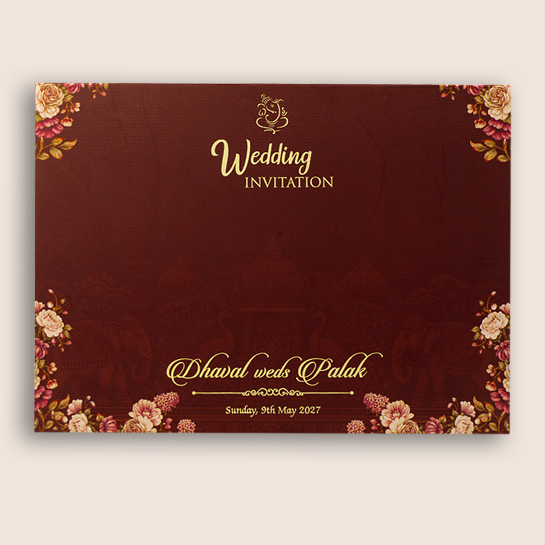 Brown Padded Floral Door Style Invitation Card - KVN07890