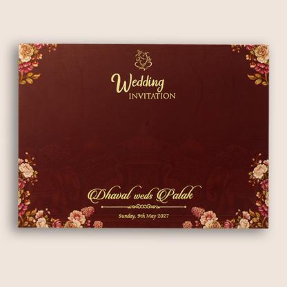 Brown Padded Floral Door Style Invitation Card - KVN07890