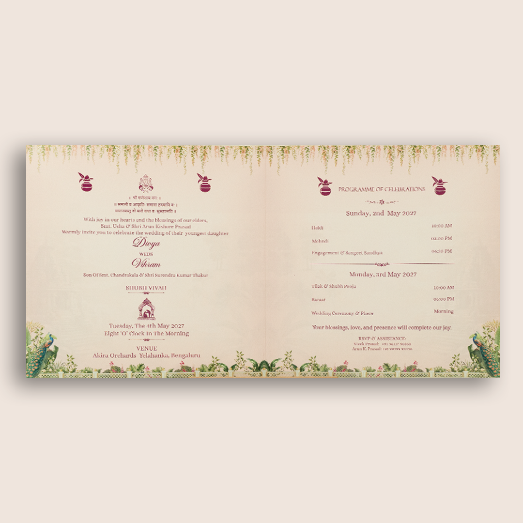 Pastel Pink Royal Baraat Wedding Invitation Card - KNSR8812B