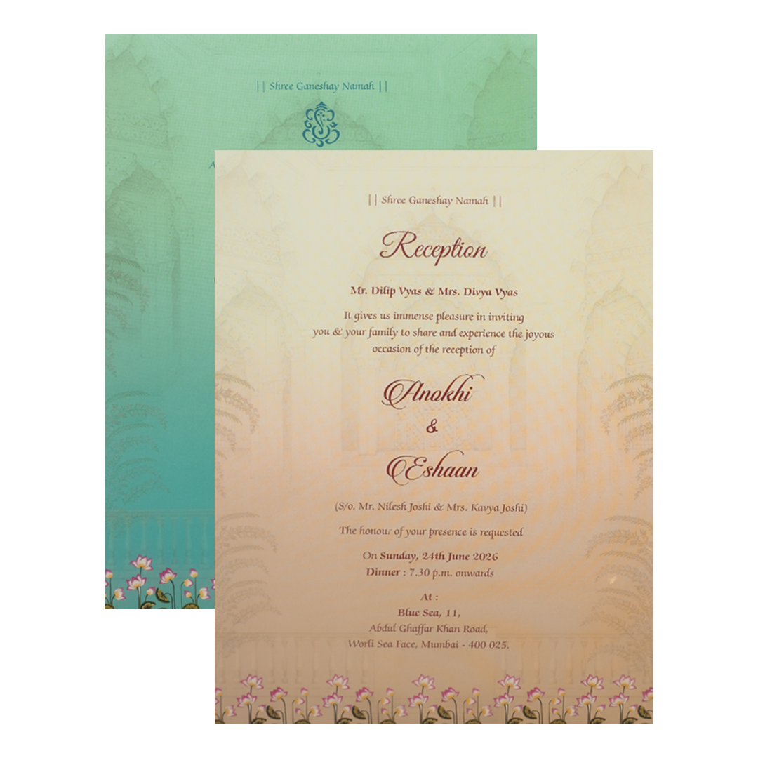 Green Peacock Door Style Padded Wedding Card-KJTS3660
