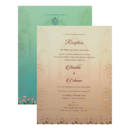 Green Peacock Door Style Padded Wedding Card-KJTS3660