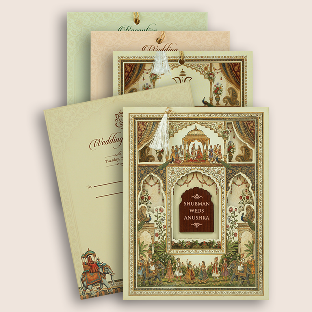 Beige Palace MDF Laser Cut Wedding Invitation Card - KRB10020