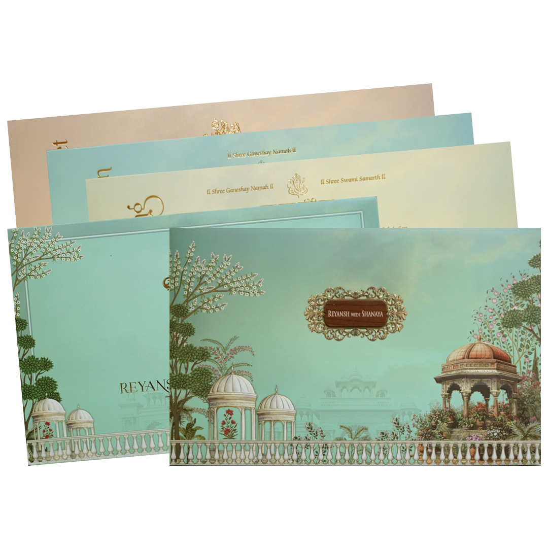 Green Floral Padded Couple Wedding Card - KVN07730