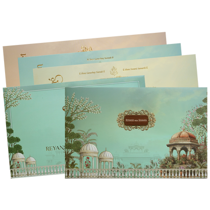 Green Floral Padded Couple Wedding Card - KVN07730